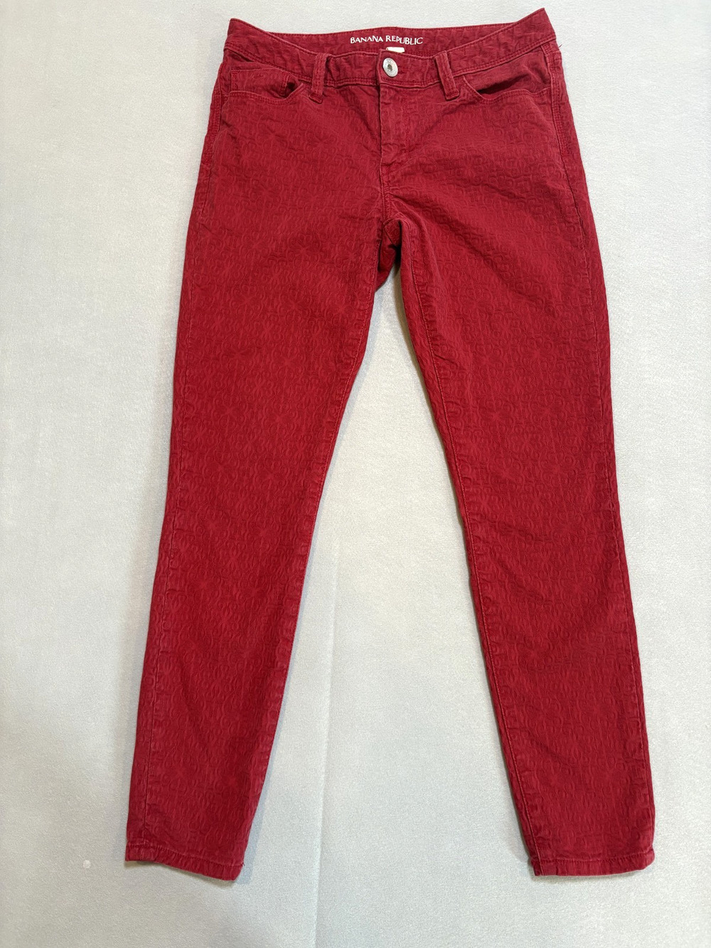 Banana Republic‎ Red Textured Jacquard Mid-Rise Trousers Womens Size 28